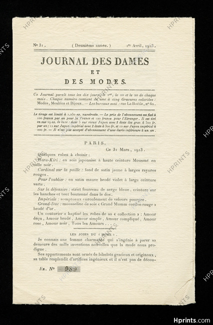 Journal des Dames et des Modes 1913 N°31, 8 pages