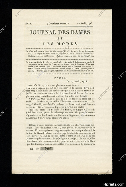 Journal des Dames et des Modes 1913 N°33, 8 pages