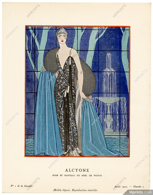 Alcyone, 1923 - George Barbier, Robe et Manteau du soir, de Worth. La Gazette du Bon Ton, n°1 — Planche 2