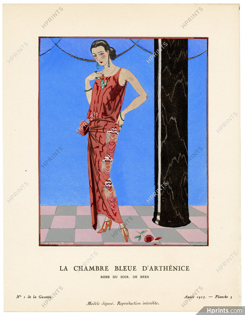La Chambre Bleue d'Arthénice, 1923 - George Barbier, Robe du soir, de Beer. La Gazette du Bon Ton, n°1 — Planche 5