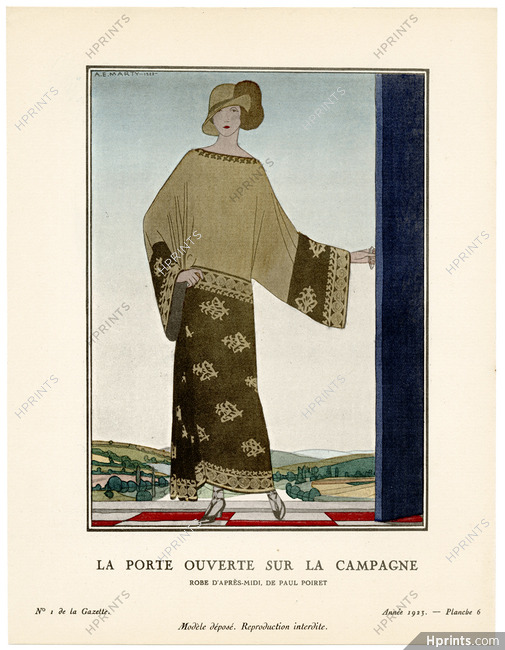 La Porte Ouverte sur la Campagne, 1923 - A. E. Marty, Robe d'après-midi, de Paul Poiret. La Gazette du Bon Ton, n°1 — Planche 6