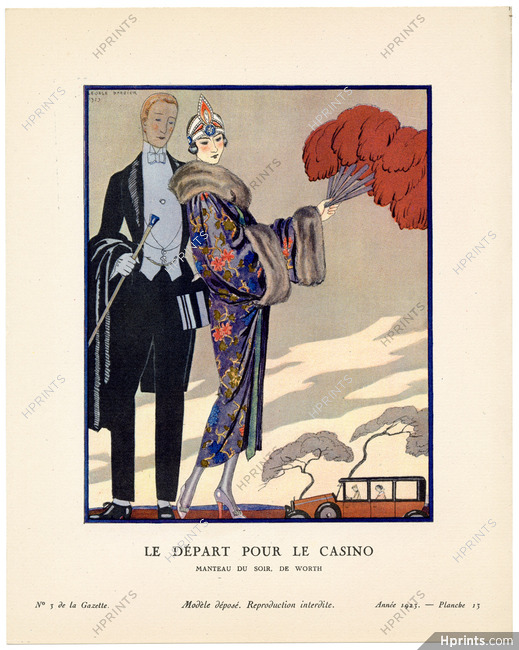 Le Départ pour le Casino, 1923 - George Barbier, Manteau de Worth. La Gazette du Bon Ton, n°3 — Planche 13
