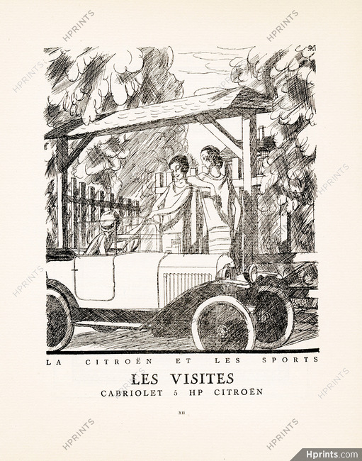 Les Visites, 1923 - Pierre Mourgue, Cabriolet 5 HP Citroën. La Gazette du Bon Ton, n°3