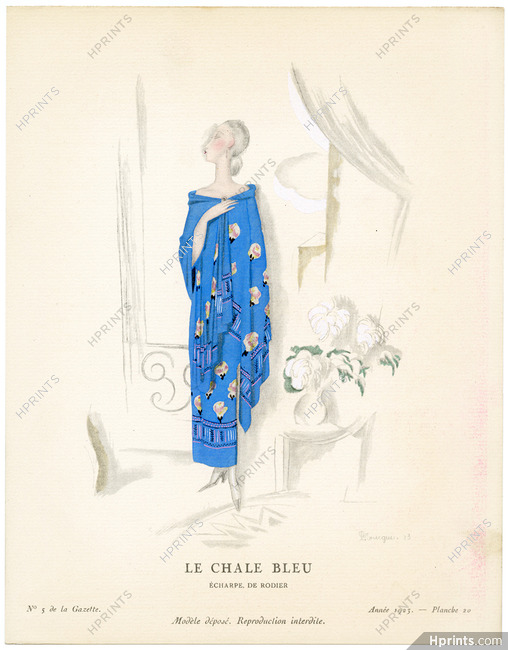 Le Chale Bleu, 1923 - Pierre Mourgue, Rodier. La Gazette du Bon Ton, n°5 — Planche 20