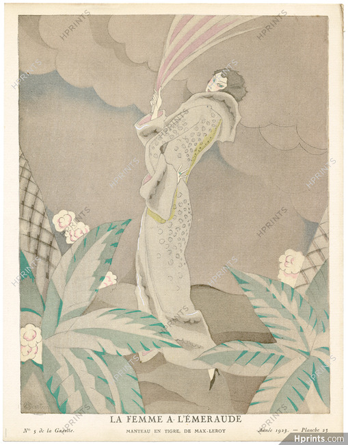 La Femme à l’Émeraude, 1923 - Charles Martin, Manteau en tigre, de Max-Leroy. La Gazette du Bon Ton, n°5 — Planche 23