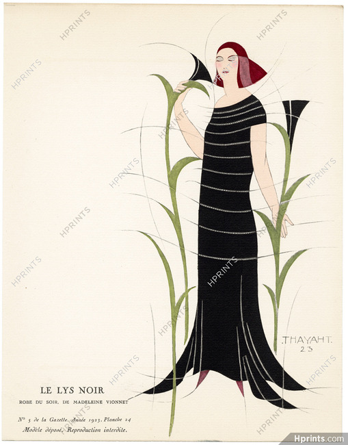 Le Lys Noir, 1923 - Thayaht, Robe du soir, de Madeleine Vionnet. La Gazette du Bon Ton, n°5 — Planche 24