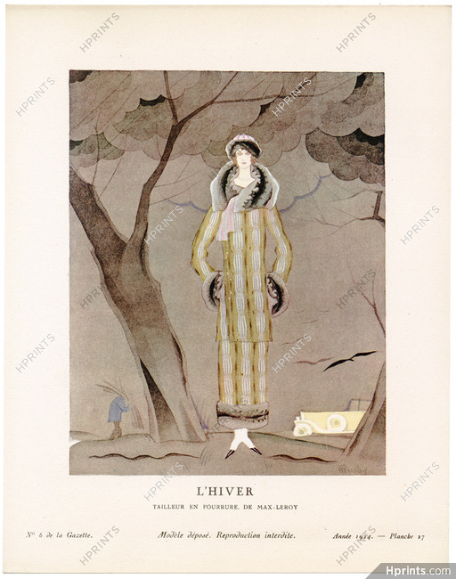 L'Hiver, 1924 - Charles Martin, Tailleur en fourrure, de Max-Leroy. La Gazette du Bon Ton, n°6 — Planche 27