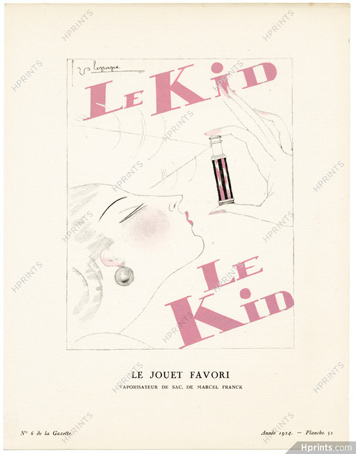 Le Jouet Favori, 1924 - Georges Lepape, Vaporisateur de sac, de Marcel Franck, Le Kid. La Gazette du Bon Ton, n°6 — Planche 32