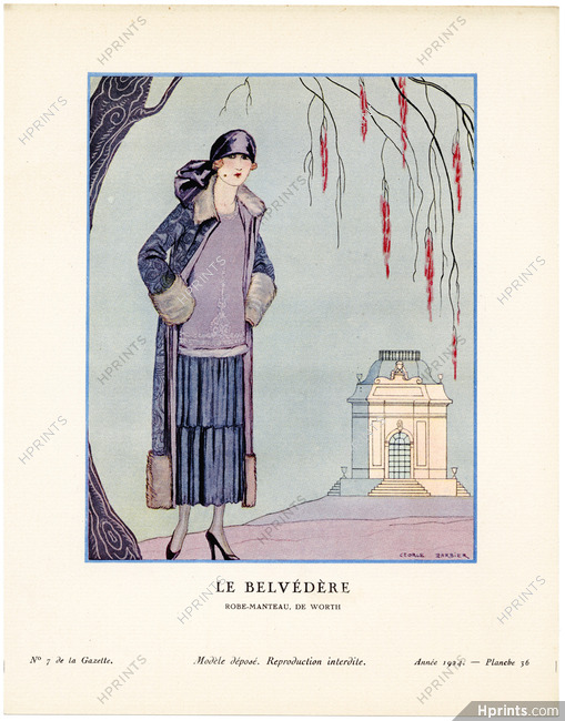 Le Belvédère, 1924 - George Barbier, Robe-manteau, de Worth. La Gazette du Bon Ton, n°7 — Planche 36