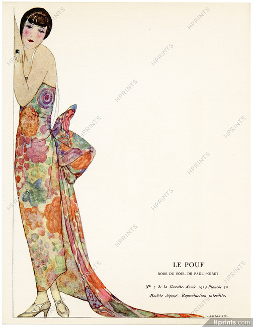 Le Pouf, 1924 - A. E. Marty, Robe du soir, de Paul Poiret. La Gazette du Bon Ton, n°7 — Planche 38