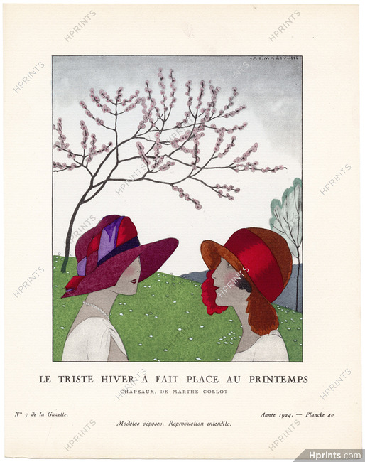 Le Triste Hiver a Fait Place au Printemps, 1924 - André Marty, Chapeaux, de Marthe Collot. La Gazette du Bon Ton, n°7 — Planche 40