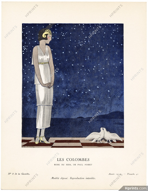 Les Colombes, 1924 - A. É. Marty, Robe du soir, de Paul Poiret. La Gazette du Bon Ton, n°8 — Planche 41