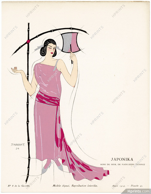 Japonika, 1924 - Thayaht, Robe du soir, de Madeleine Vionnet. La Gazette du Bon Ton, n°8 — Planche 45