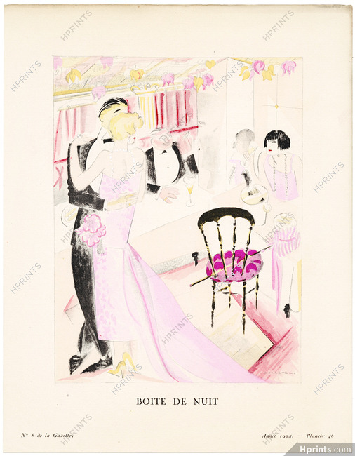 Boite de Nuit, 1924 - Roger Chastel, Nightclub. La Gazette du Bon Ton, n°8 — Planche 46