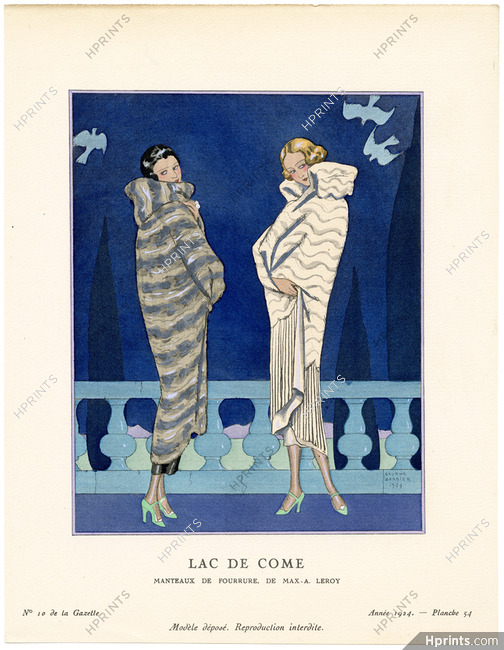 Lac de Côme, 1924 - George Barbier, Manteaux de fourrure, de Max-A. Leroy. La Gazette du Bon Ton, n°10 — Planche 54