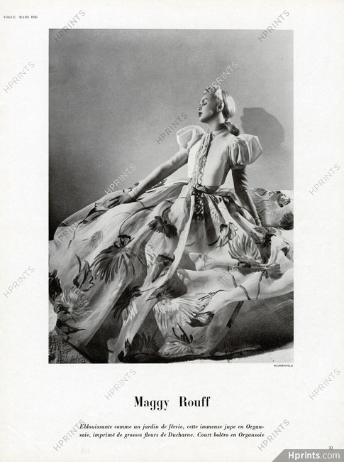 Maggy Rouff 1939 Jupe en Organsoie, Imprimé fleurs Ducharne, Photo Blumenfeld