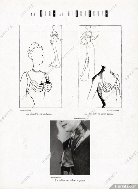 Jeanne Lanvin, Schiaparelli (Collier en ruban de perles) 1948 Photo Sante Forlano