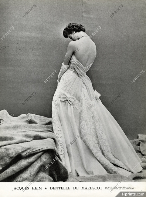 Jacques Heim 1955 Dentelle de Marescot, Backless Dress, Fashion Photography