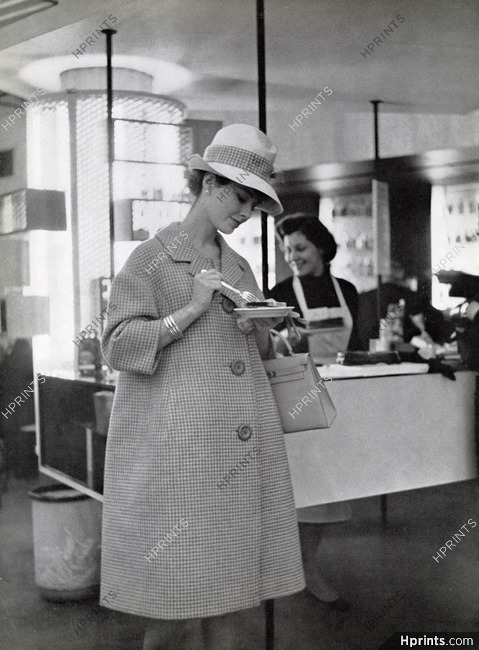 Nina Ricci 1959 Manteau de voyage, Sac et gants Hermès