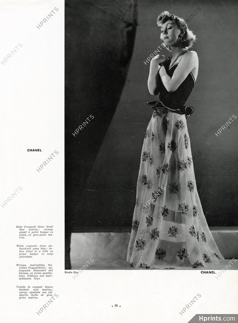 Chanel 1939 Organdie Dress Embrodered Navy Blue, Photo Studio Dax