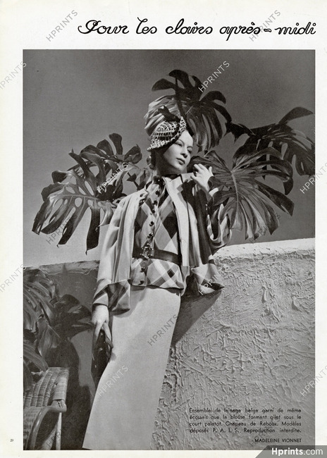 Madeleine Vionnet 1937 Ensemble de lainage beige, Caroline Reboux