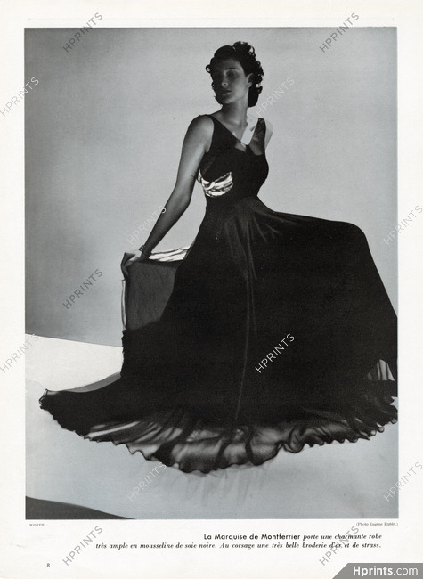 Worth 1937 Robe en mousseline de soie noire, Marquise de Montferrier, Photo Eugène Rubin