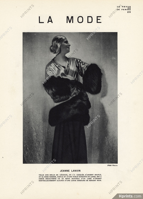 Jeanne Lanvin 1930 Lamé d'argent, Renard noir, Photo Scaioni