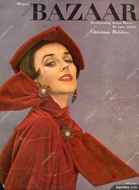Christian Dior 1949 Red Velvet, Dior Jewels, Harper's Bazaar Cover, Photo Richard Avedon