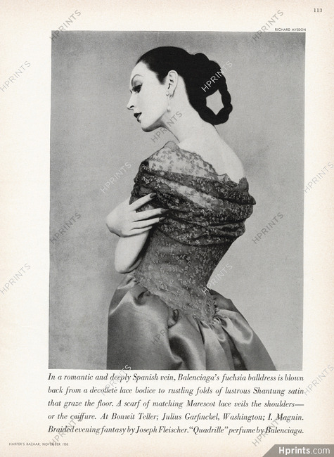 Balenciaga 1958 Fuchsia Balldress, Marescot Lace, Photo Richard Avedon