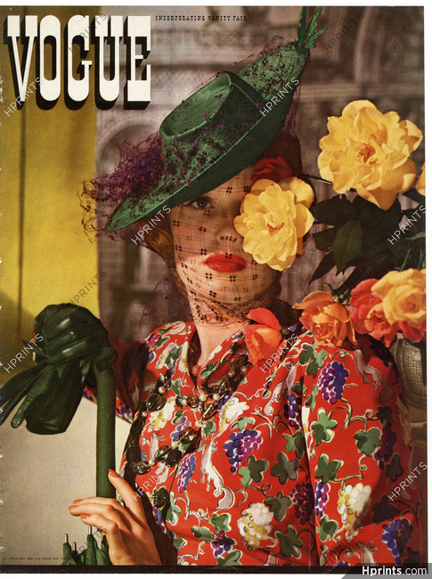 Vogue Cover March 1, 1940 Panama Hat, Hattie Carnegie, Jewels Seaman Schepps, Photo Horst