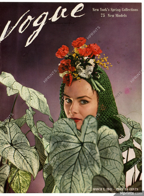 Vogue Cover March 1, 1941 Colours from a garden, Spring Hat, Photo Rawlings