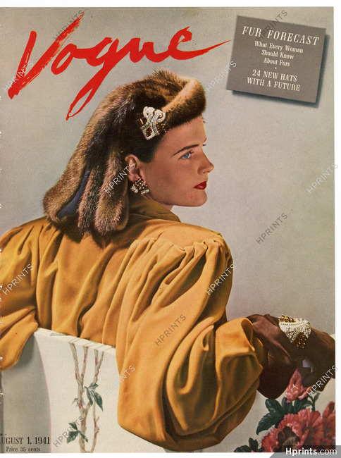 Vogue Cover August 1, 1941 Fur Forecast, Lilly Daché, Photo Horst