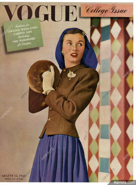 Vogue Cover August 15, 1941 College Issue, Bonwit Teller, Photo Horst