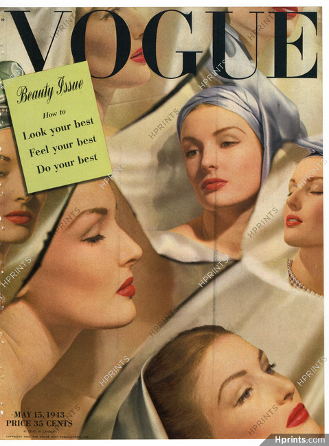 Vogue Cover May 15, 1943 Beauty Issue, Cover Girl Susann Shaw, Photo Horst