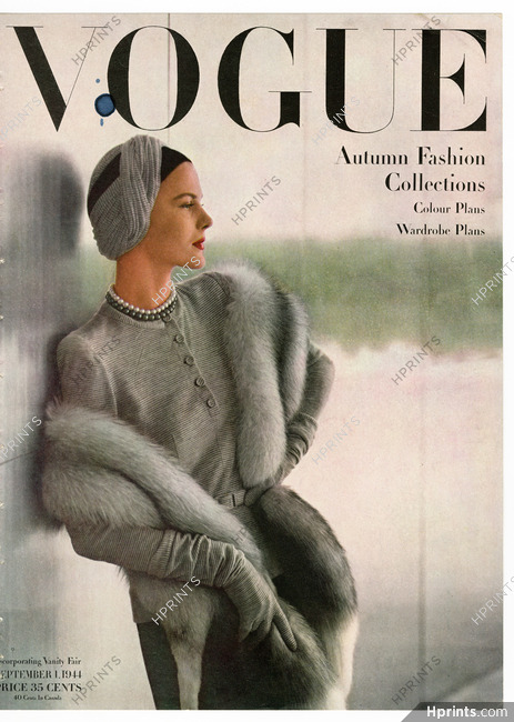 Vogue Cover September 1, 1944 Traina Norell, Fox Stole, Photo John Rawlings