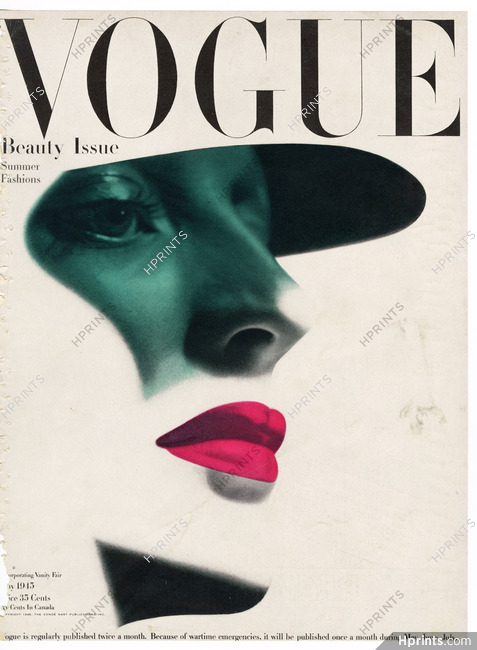 Vogue Cover May 1945 Cool Modern Portrait Summer Beauty Sunshade, Photo Erwin Blumenfeld