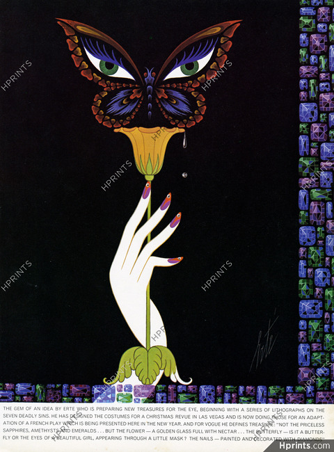 Erté 1969 The Gem of an Idea, Butterfly Mask, Diamond Nails