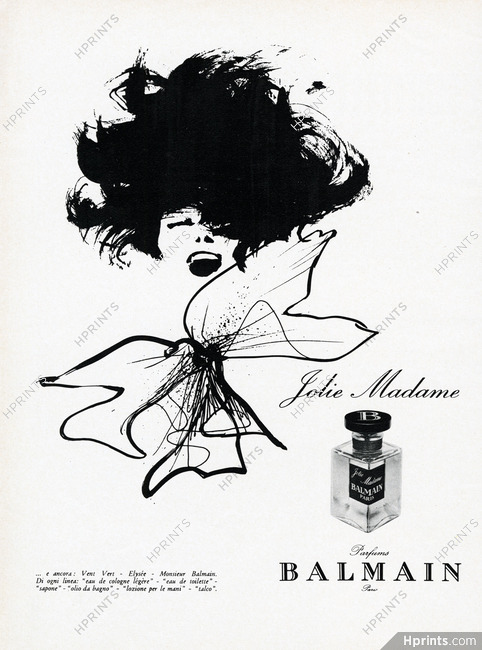 Pierre Balmain (Perfumes) 1968 Jolie Madame, René Gruau (italian version)