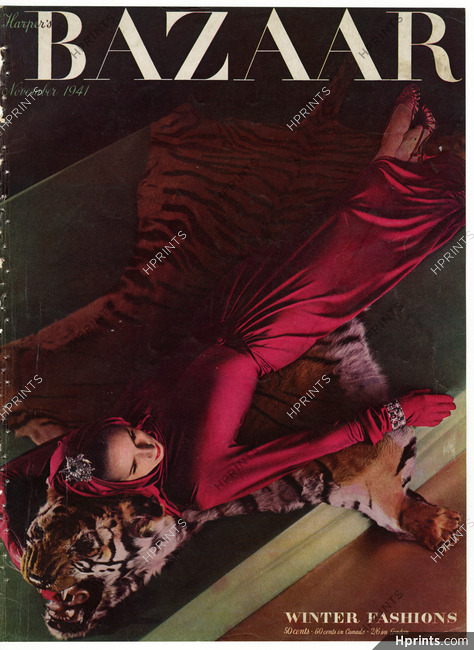 Harper's Bazaar Cover November 1941 Tiger Rug, Nettie Rosenstein, Milton Schepps, Photo Hoyningen-Huene