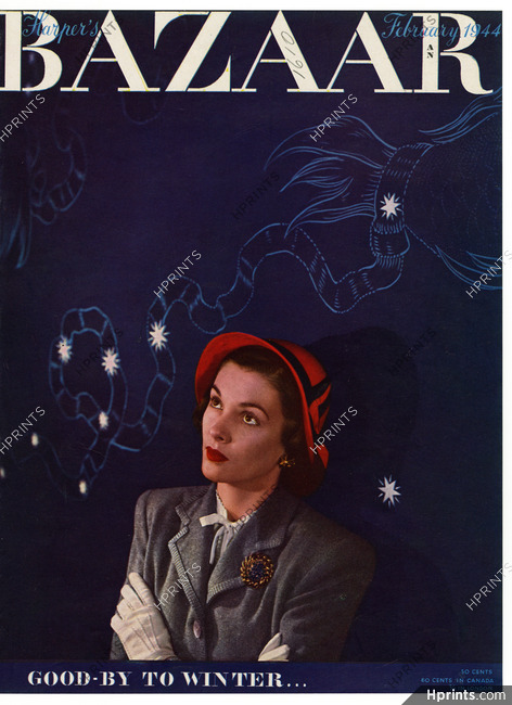 Harper's Bazaar Cover February 1944 Zodiac, Jewels by Verdura, Photo Louise Dahl-Wolfe
