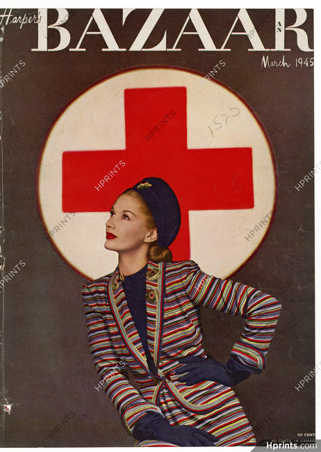 Harper's Bazaar Cover March 1945 American Red Cross, Traina Norell, Verdura, Photo Louise Dahl-Wolfe
