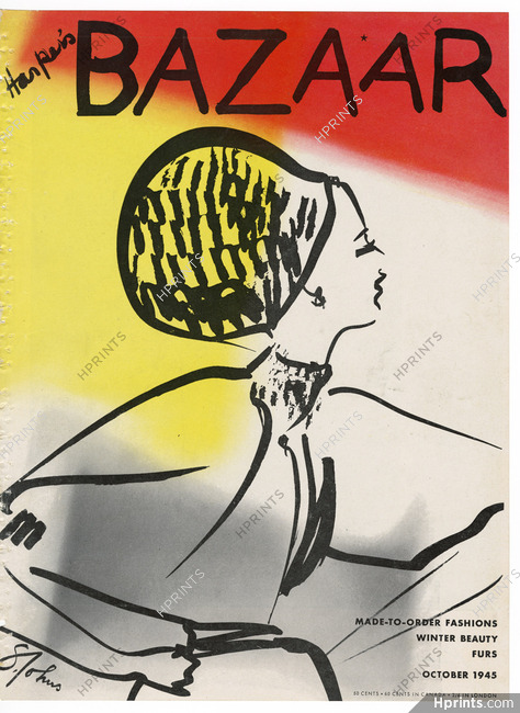 Harper's Bazaar Cover October 1945 S. Johns, Fashion Illustration