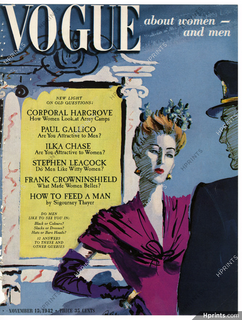 American Vogue Cover November 15, 1942 Nettie Rosenstein, René Bouët-Willaumez