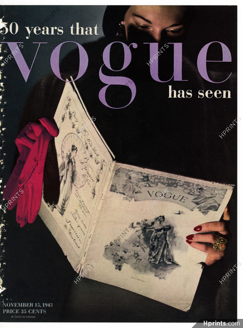 American Vogue Cover November 15, 1943 First Issue Of Vogue, 50 Years Anniversary, Photo Rawlings