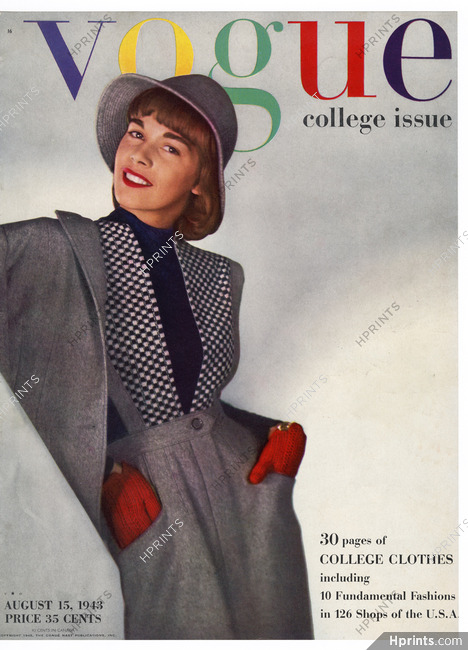 American Vogue Cover August 15, 1943 College Fashions, Photo Horst
