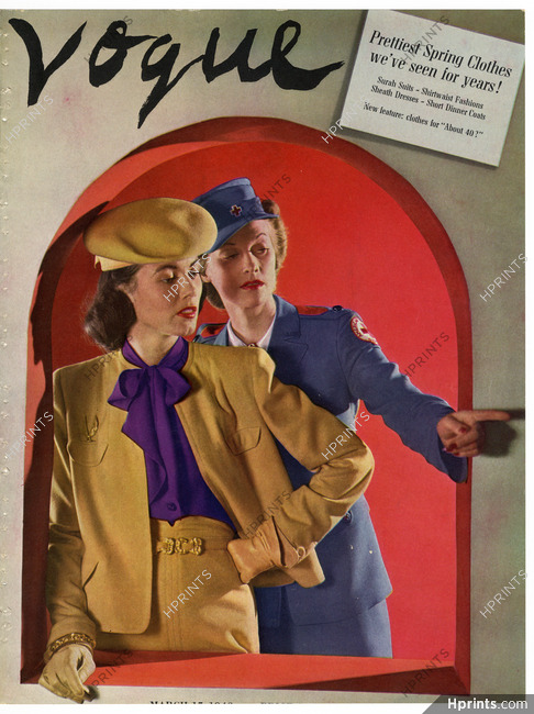 American Vogue Cover March 15, 1943 American Red Cross Volunteer, Photo Toni Frissel