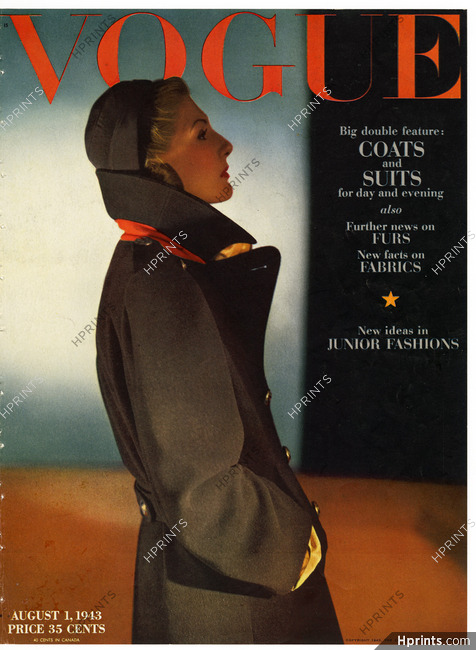 American Vogue Cover August 1, 1943 Photo Horst