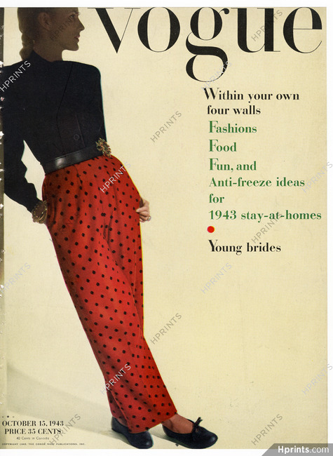 American Vogue Cover October 15, 1943 Red Pyjamas, Photo Joffé