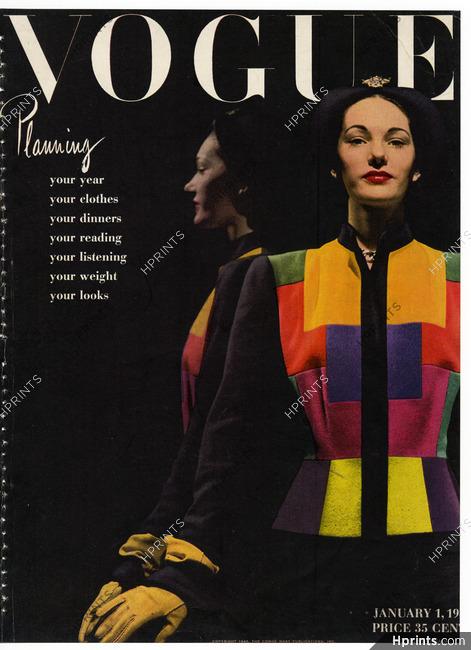 American Vogue Cover January 1, 1944 Wool Suit, Photo Rawlings