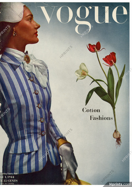 American Vogue Cover May 1, 1944 Adele Simpson, Van Cleef & Arpels, Photo Joffé